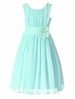 Bow Dream Junior Bridesmaids Little Girls Elegant Ruffle Chiffon Summer Flowers Girls Dresses