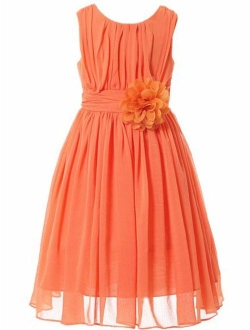 Bow Dream Junior Bridesmaids Little Girls Elegant Ruffle Chiffon Summer Flowers Girls Dresses