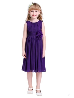 Bow Dream Junior Bridesmaids Little Girls Elegant Ruffle Chiffon Summer Flowers Girls Dresses