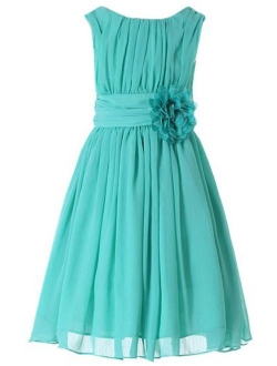 Bow Dream Junior Bridesmaids Little Girls Elegant Ruffle Chiffon Summer Flowers Girls Dresses