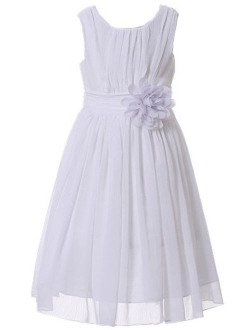 Bow Dream Junior Bridesmaids Little Girls Elegant Ruffle Chiffon Summer Flowers Girls Dresses