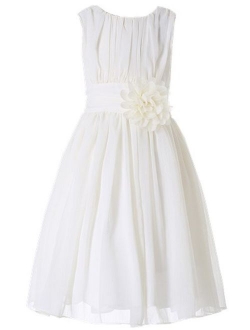 Bow Dream Junior Bridesmaids Little Girls Elegant Ruffle Chiffon Summer Flowers Girls Dresses