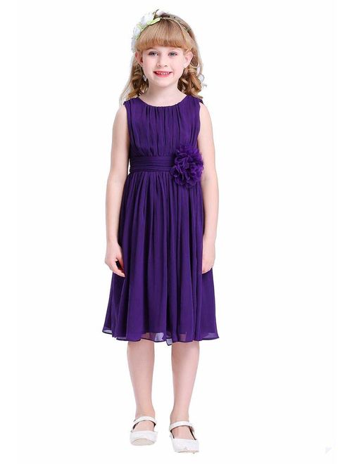 Bow Dream Junior Bridesmaids Little Girls Elegant Ruffle Chiffon Summer Flowers Girls Dresses