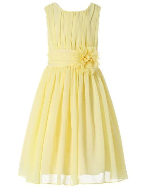 Bow Dream Junior Bridesmaids Little Girls Elegant Ruffle Chiffon Summer Flowers Girls Dresses