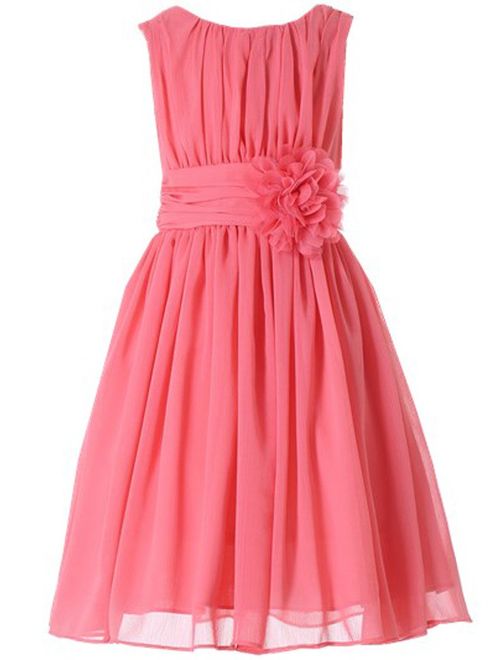 Bow Dream Junior Bridesmaids Little Girls Elegant Ruffle Chiffon Summer Flowers Girls Dresses