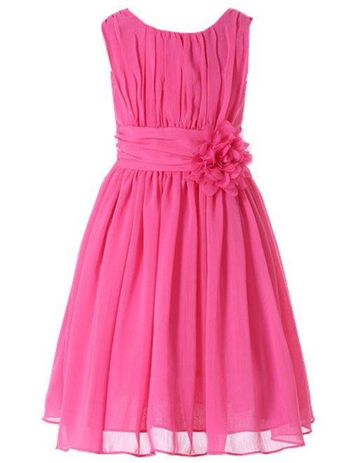 Bow Dream Junior Bridesmaids Little Girls Elegant Ruffle Chiffon Summer Flowers Girls Dresses