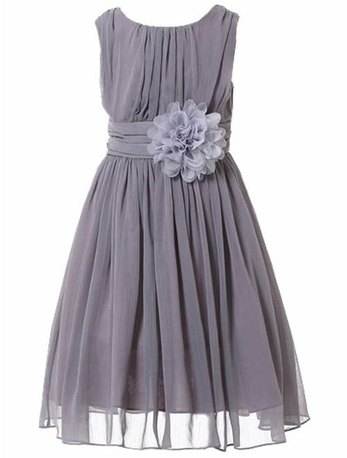 Bow Dream Junior Bridesmaids Little Girls Elegant Ruffle Chiffon Summer Flowers Girls Dresses