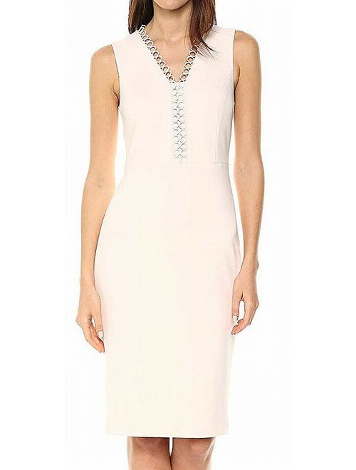 Calvin Klein Women's Sleevess V Neck Sheath with Novelty Trim