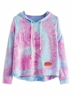 Women's Long Sleeve Hoodie Sweatshirt Colorblock Tie Dye Print Tops