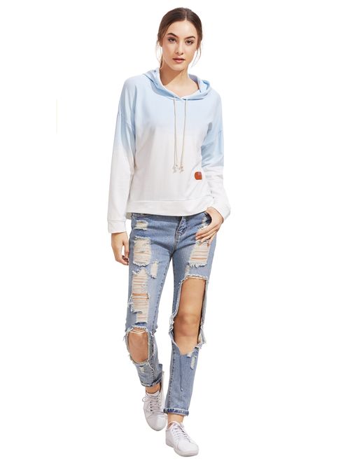 SweatyRocks Women's Long Sleeve Hoodie Sweatshirt Colorblock Tie Dye Print Tops