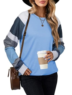 BLENCOT Women's Lightweight Color Block Long Sleeve Loose Fit Tunics Shirts Tops