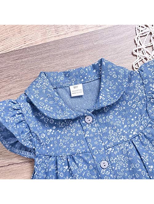 Toddler Kids Little Girl Summer Clothes Floral T-Shirt Top+ Denim Shorts Outfits Set