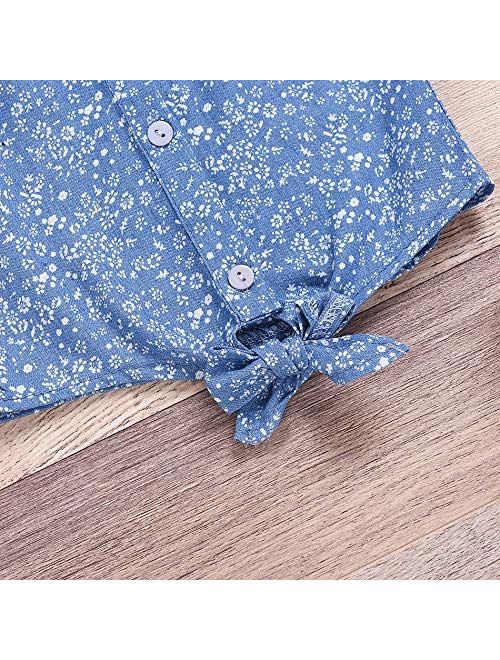 Toddler Kids Little Girl Summer Clothes Floral T-Shirt Top+ Denim Shorts Outfits Set