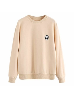 Womens Casual Long Sleeve Pullover Sweatshirt Alien Patch Shirt Tops