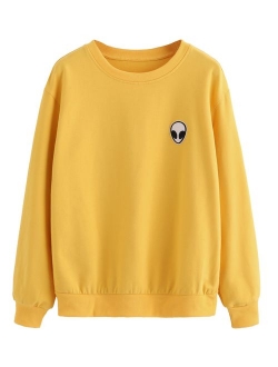 Womens Casual Long Sleeve Pullover Sweatshirt Alien Patch Shirt Tops