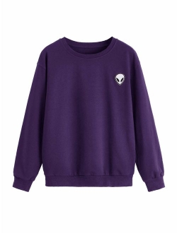 Womens Casual Long Sleeve Pullover Sweatshirt Alien Patch Shirt Tops