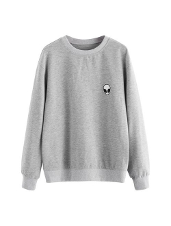 Womens Casual Long Sleeve Pullover Sweatshirt Alien Patch Shirt Tops