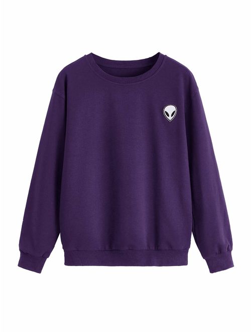 SweatyRocks Womens Casual Long Sleeve Pullover Sweatshirt Alien Patch Shirt Tops