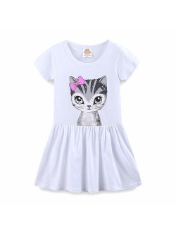 Summer Cat Dresses for Girls Short Sleeve Casual Cotton Clothes