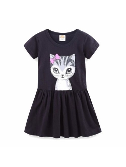 Summer Cat Dresses for Girls Short Sleeve Casual Cotton Clothes