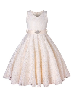 BEAUTY CHARM Girls Tulle Lace Glitter Vintage Pageant Prom Dresses with Belt