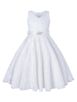 BEAUTY CHARM Girls Tulle Lace Glitter Vintage Pageant Prom Dresses with Belt