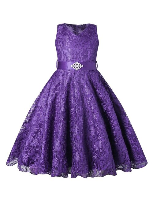 BEAUTY CHARM Girls Tulle Lace Glitter Vintage Pageant Prom Dresses with Belt