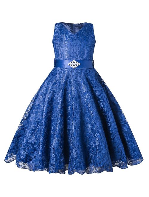 BEAUTY CHARM Girls Tulle Lace Glitter Vintage Pageant Prom Dresses with Belt