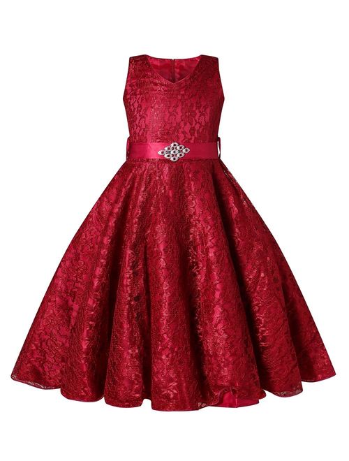 BEAUTY CHARM Girls Tulle Lace Glitter Vintage Pageant Prom Dresses with Belt