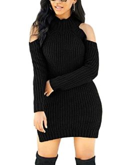 Women Bodycon Ribbed Sweater Dress Sexy Off Shoulder Long Sleeve Maxi Knit Stretchy Pullover Dresses Slim Fit