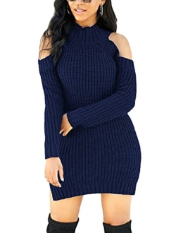 Women Bodycon Ribbed Sweater Dress Sexy Off Shoulder Long Sleeve Maxi Knit Stretchy Pullover Dresses Slim Fit