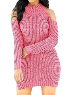 Women Bodycon Ribbed Sweater Dress Sexy Off Shoulder Long Sleeve Maxi Knit Stretchy Pullover Dresses Slim Fit