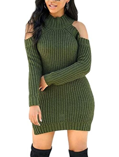 Women Bodycon Ribbed Sweater Dress Sexy Off Shoulder Long Sleeve Maxi Knit Stretchy Pullover Dresses Slim Fit