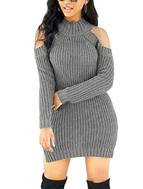 Women Bodycon Ribbed Sweater Dress Sexy Off Shoulder Long Sleeve Maxi Knit Stretchy Pullover Dresses Slim Fit