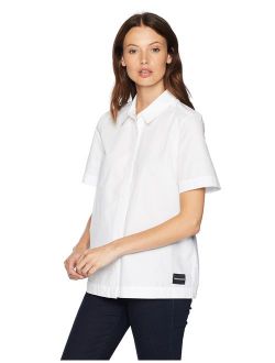 Women's Short Sleeve Poplin Button Down Shirt