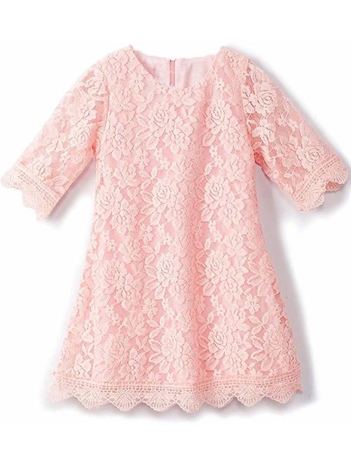 2Bunnies Girl Vintage Lace Pom Pom Trim Birthday Party Flower Girl Dress