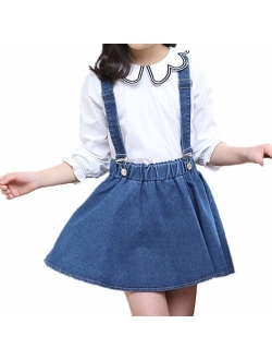 Oushiny Girls' Denim Skirt with Suspenders & T-Shirt 2pcs Set 6 Styles for 2-12