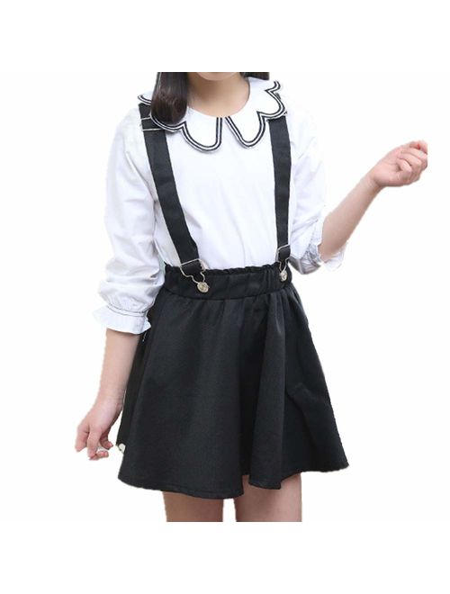 Oushiny Girls' Denim Skirt with Suspenders & T-Shirt 2pcs Set 6 Styles for 2-12