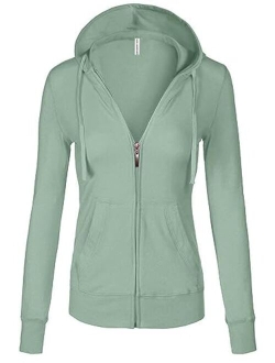 Women's Active Casual Zip Up Hoodie Jacket, Lightweight Thin Junior Plus Sweater