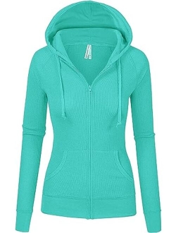 Women's Active Casual Zip Up Hoodie Jacket, Lightweight Thin Junior Plus Sweater