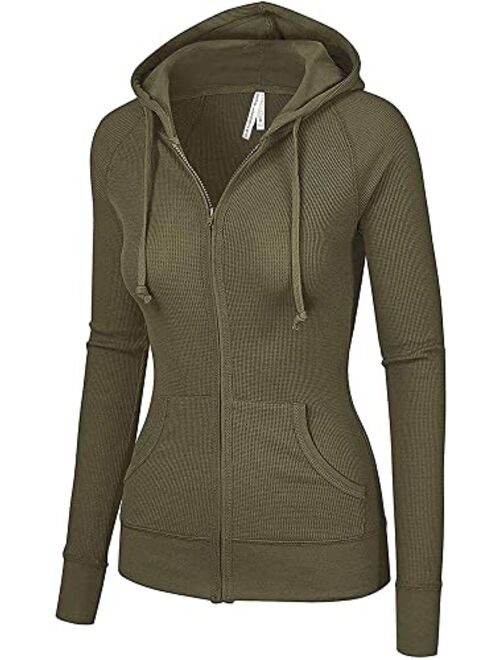 Women's Active Casual Zip Up Hoodie Jacket, Lightweight Thin Junior Plus Sweater