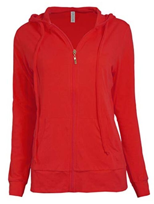 Women's Active Casual Zip Up Hoodie Jacket, Lightweight Thin Junior Plus Sweater