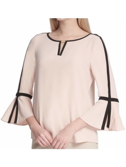 Womens Bell Sleeve Top with Piping and Hardware