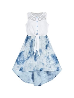 Girls Dress Chiffon Floral High-Low Tie Waist Party Princess