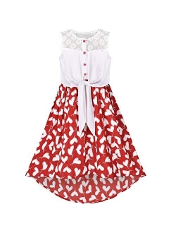 Girls Dress Chiffon Floral High-Low Tie Waist Party Princess