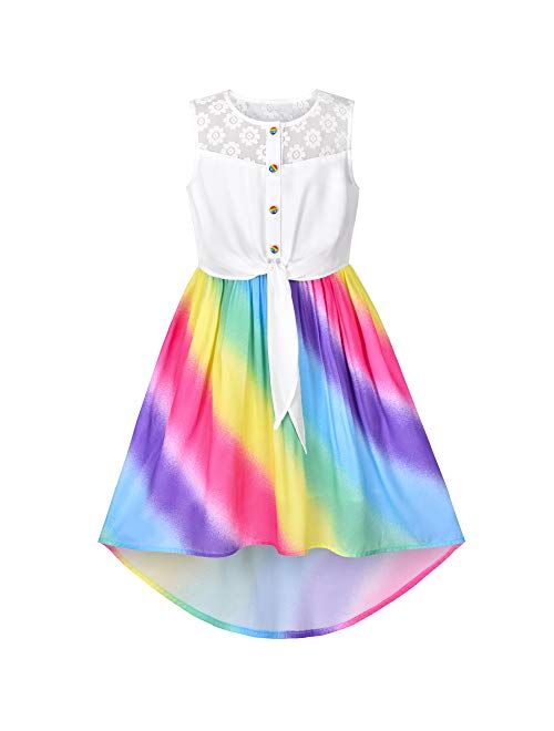 Sunny Fashion Girls Dress Chiffon Floral High-Low Tie Waist Party Princess