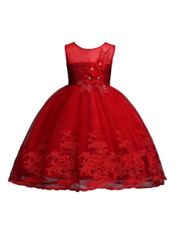 1-12 Years Girls Dress Sequin Lace Wedding Party Flower Dress