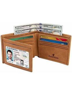 Men's Bifold Wallet - RFID Blocking Cowhide Leather Vintage Travel Wallet