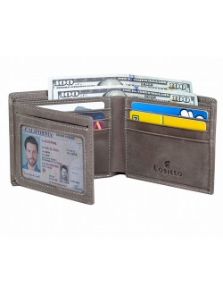 Men's Bifold Wallet - RFID Blocking Cowhide Leather Vintage Travel Wallet