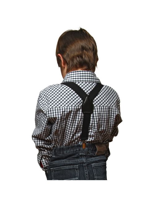 Hold'Em Suspenders for kids Toddler boys Genuine Leather Trim Metal Clip Braces